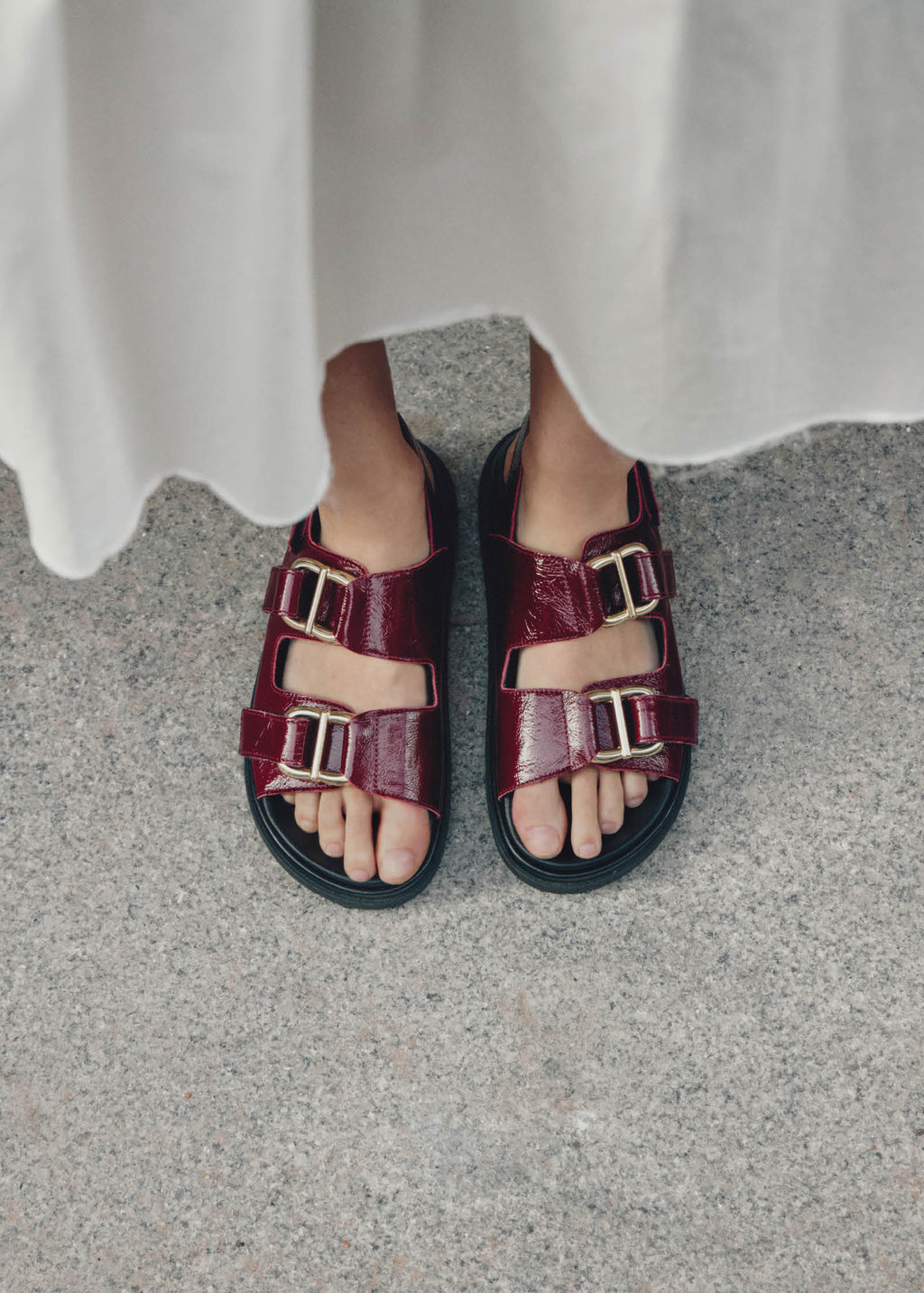 Harper Burgundy Patent Leather Sandals