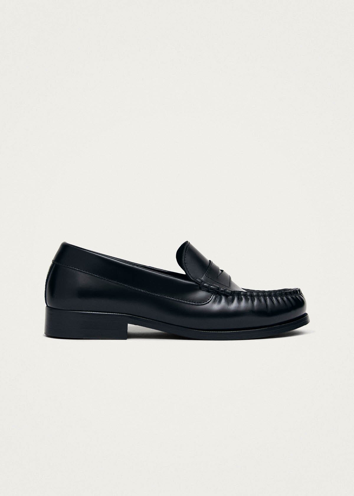 Rivet Black Leather Loafers