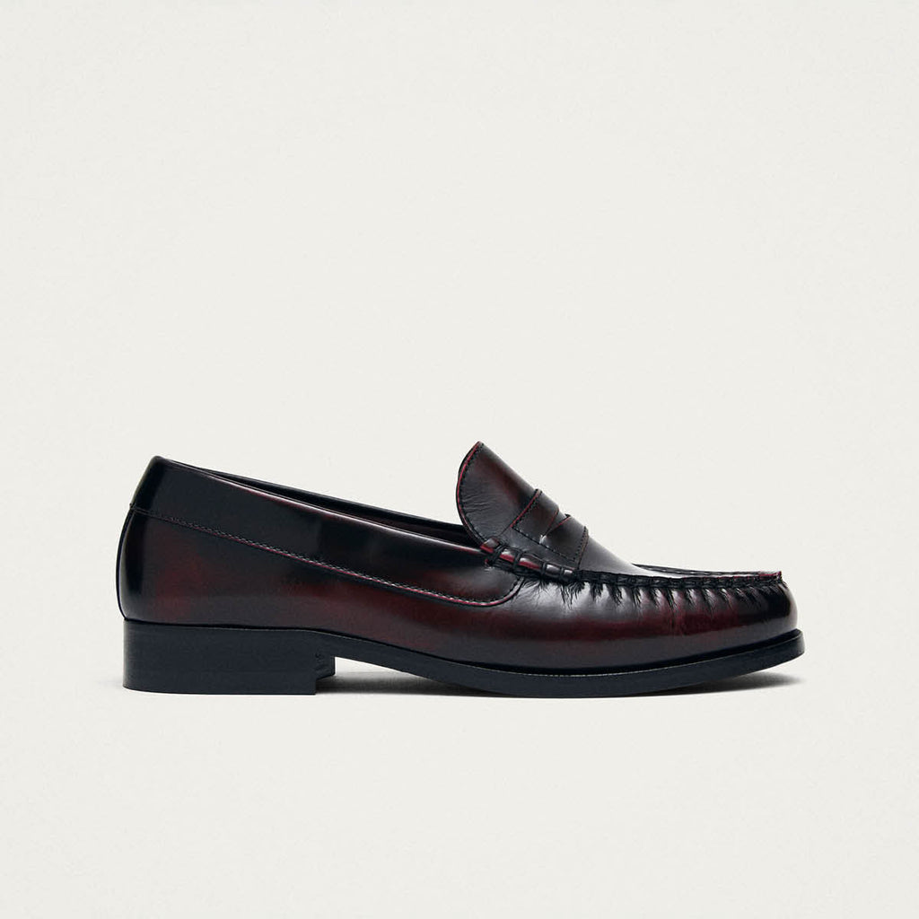 Rivet Vintage Effect Burgundy Leather Loafers
