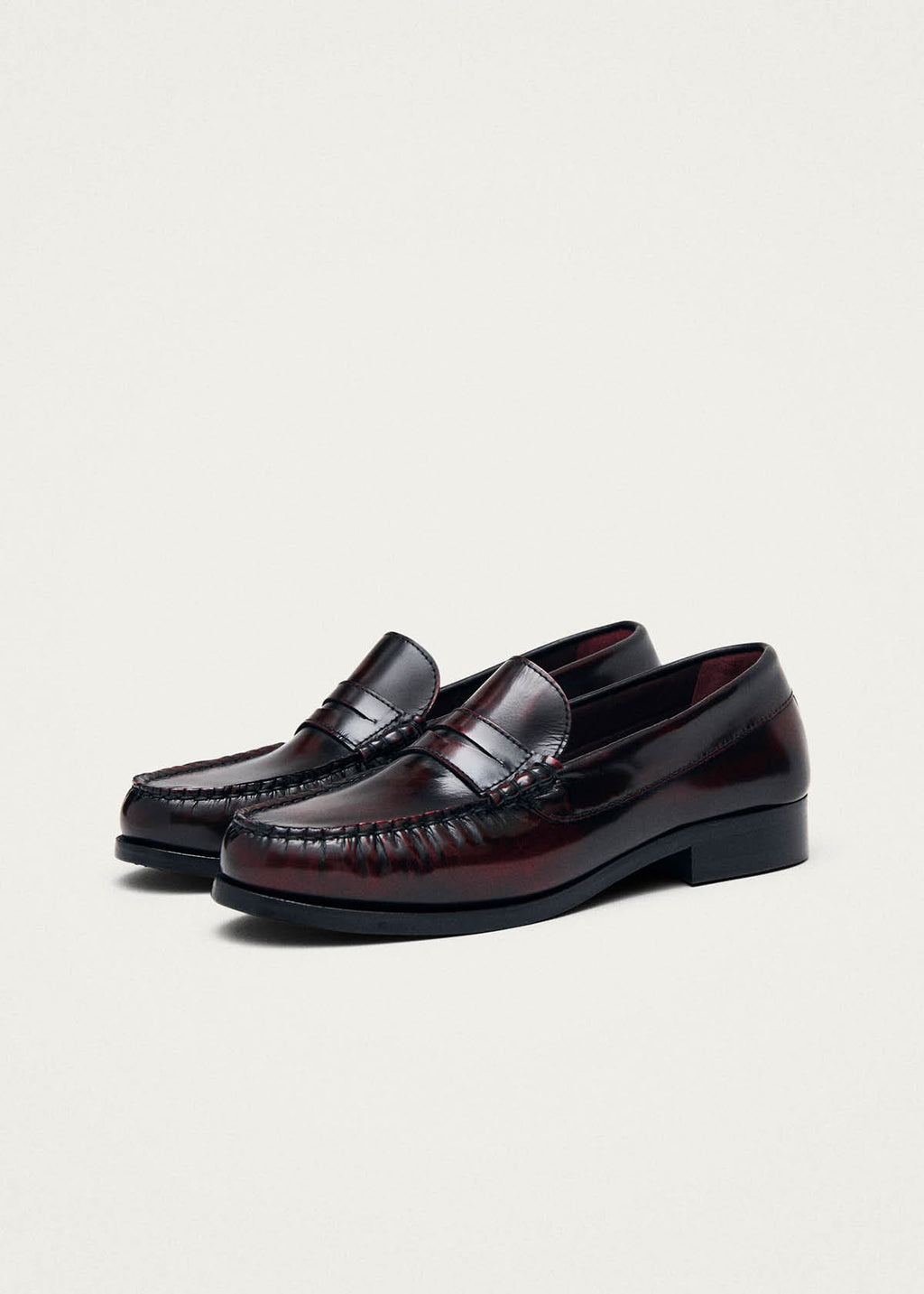 Rivet Vintage Effect Burgundy Leather Loafers