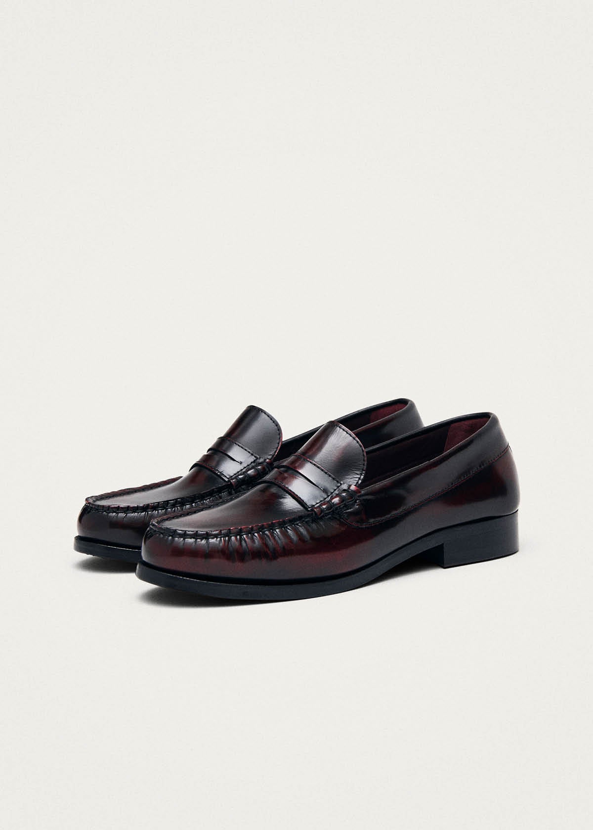 Rivet Vintage Effect Burgundy Leather Loafers