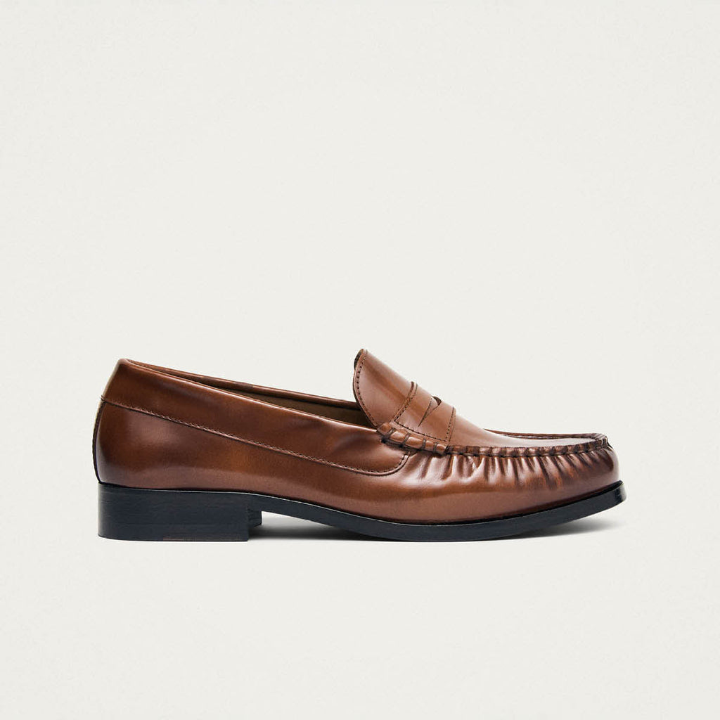 Rivet Vintage Effect Tan Leather Loafers