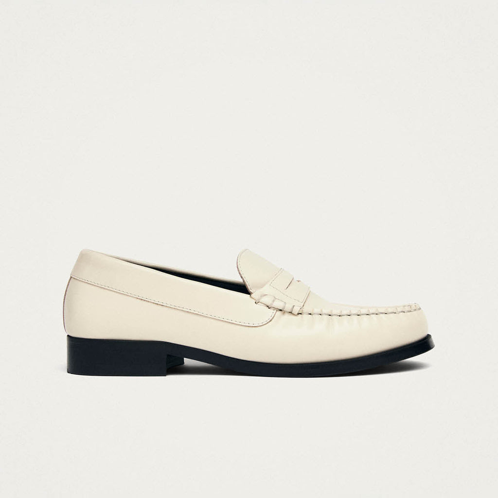 Rivet Cream Leather Loafers