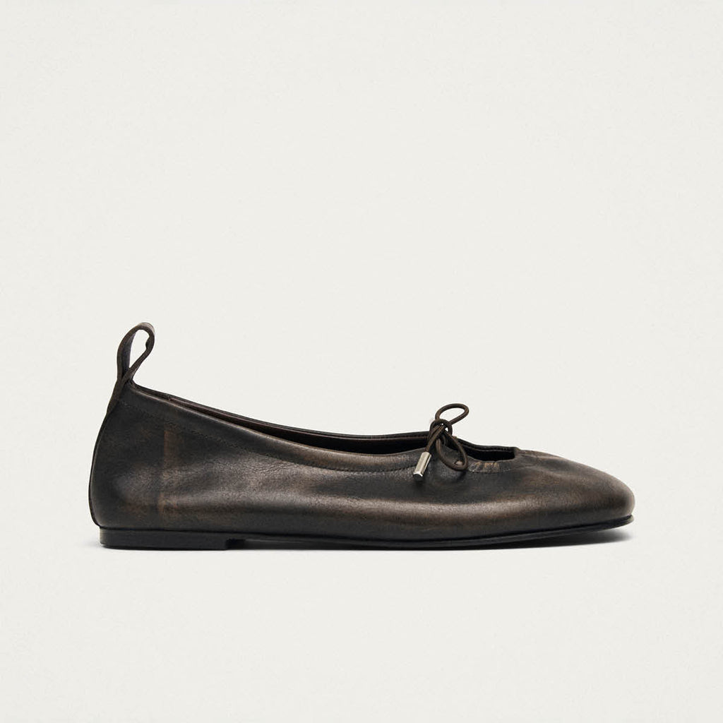 Rosalind Brushed Brown Leather Ballet Flats
