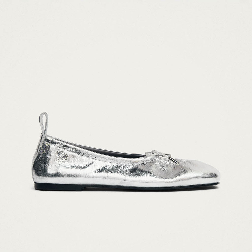 Rosalind Shimmer Silver Leather Ballet Flats