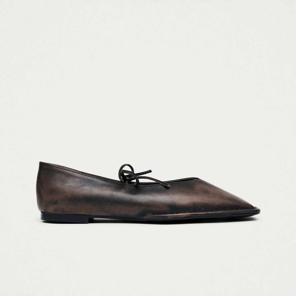 Sway Vintage Effect Brown Leather Ballet Flats
