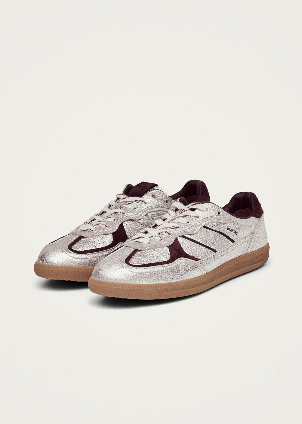 Tb.490 Grain Shimmer Silver & Burgundy Leather Sneakers